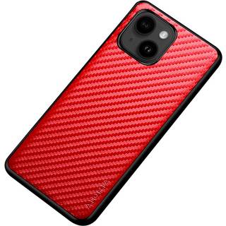 iPhone 14 Plus Hybrid Plastik Bagside Cover m. Karbon Design - Rød