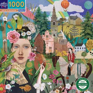 EEBOO PIECE & LOVE: Artist & Daughter - 1000 Piece Puzzle - Adult Square Jigsaw 23x23 Inkluderar bildreferensinsert glansiga bitar