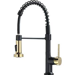 Gimili køkkenhane med udtrækning sprøjte kommerciel enkelt håndtag håndtag forår køkkenvask vandhaner mat sort & guld