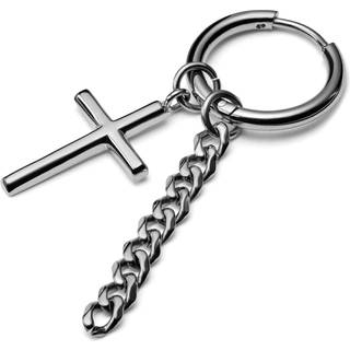 Sølvfarvet Drop Hoop Stålørering m. Kors & Kæde Vedhæng