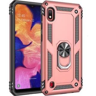 Samsung Galaxy A10 Solidt Plastik Cover m. Fingerholder / Stand - Rose Gold