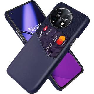 OnePlus 11 Læder & Tekstil Bagside Cover m. Kortlomme - Blå
