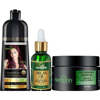Herbishh efter farveshampoo -kombinationen indeholder hårfarve shampoo hårfarve 500 ml argan olie 30 ml pro keratin og argan hårmaske til hår gla