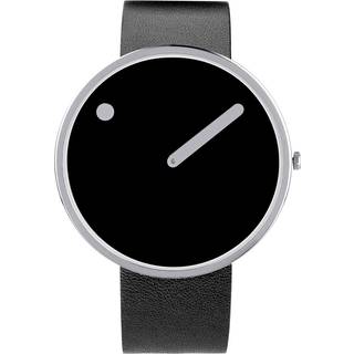 Picto - Sort skrive og sort læderrem blank stål - 40 mm