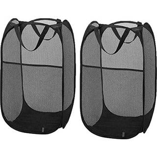 Larpur Popup Mesh Tvättkorg hopfällbar och bärbar klädtvätt tvätthamper med förstärkt bärhandtag (svart *2)