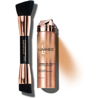 LUMINESS Silk Airbrush Foundation & Buffing Brush Kit - Fuld dækning, opbygbar, fugtgivende anti-aging formel (Nuance: Lys Varm)