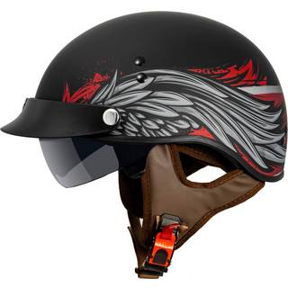 VCAN Cruiser Solid Flat Black Half Face motorcykelhjelm med drop-down solskrm aftagelig top og Quick Release-spnde (Phoenix Large)