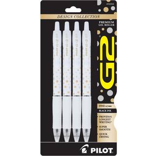 Pilot G2 udtr?kkelige gelpenne Fin punkt 0,7 mm prikker Designopsamling T?nder Black Ink Pack med 4 kuglepenne