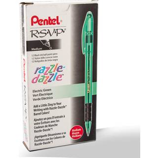 Pentel RSVP Razzle-Dazzle Ballpoint Pen (1,0 mm) Medium Line Green Barrel Black Ink Box med 12 (BK91RDD-A)