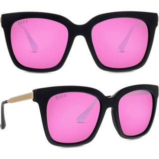 DIFF Bella /S Polarized matte black+pink mirror polarized lens 53 Solbriller Kvinder Black - Matte Black - 53mm
