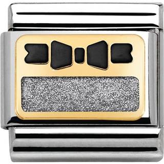 Nomination Classic - Emaille, Gold - Schwarze Schleife Silbernes Plättchen - 030280/46 - bicolor