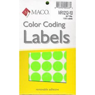 Maco Neon Green Round Farvekodende etiketter 3/4 tommer i diameter 1000 pr. Boks (MR1212-10)