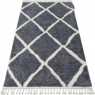 Tæppe BERBER CROSS B5950 grå / hvid kvaster berberi Marokkansk shaggy 140x190 cm