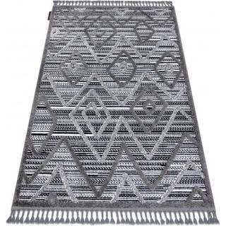 Tæppe MAROC P657 RomaZigzag, etno sort / grå kvaster berberi Marokkansk shaggy 140x190 cm