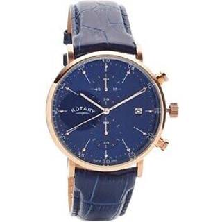 Rotary GS00302/05 Rose Gold Tone Blue Leather Strap Watch - W13108