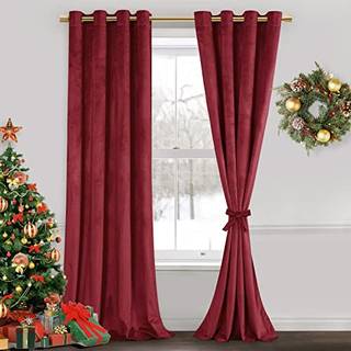 Jiuzhen Red Velvet Curtains 84 tommer - Blød fløjl blackout Grommet gardiner Termisk isoleret støj Reducerende vinduesgardiner til fest/bryllup/s