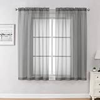 Chyhomenyc Voile Sheer Window Curtain Panels 54 tommer langt sæt med 2 øverste dobbeltstanglommer Lysfiltrering af gardiner til lille vindue/bade