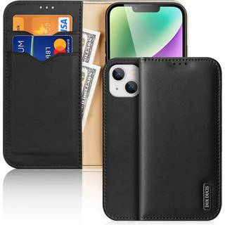 iPhone 15 - DUX DUCIS Hivo ægte læder cover / pung - Sort