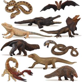 Toymany 10pcs Tropisk krybdyrdyrfigur Leget?jss?t - Koldblodede amfibier Jungle Animalfigurer Set med Dragon Lizard Snake Halloween f?dselsdagsga