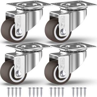 GBL 1 """" tomme sm? hjulhjul med 2 bremser + skruer - 90 kg - lavprofil ricinushjul med bremser - s?t af 4 ingen gulvm?rker stille hjul - mini hju