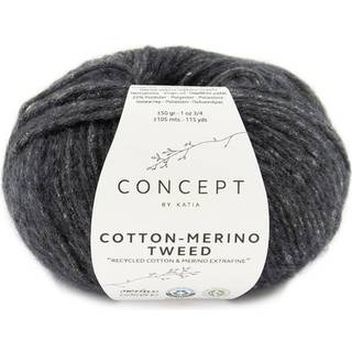 Katia Cotton-Merino Tweed 503 Mørkegrå Indhold:53% Bomuld, 25% ren ny uld, 22% polyester Vægt/længde:50 g = ca. 105 m Anbefalede pinde:4½ - 5 mm Strikkefasthed:10 cm x 10 cm = 16 m x 23 r Håndvask / Tørres fladt.
