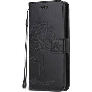 Nokia 5.3 Læder Flip Cover m. Pung - Ugler i Træ Sort