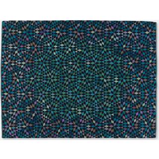 Golran 1898 Rugs - 'Diamond' medallion blue green carpet, medium in Blue Green Hand-knotted - 70% Wool, 15% S
