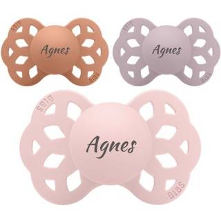 Bibs Infinity, Str. 1 (0-6 Mdr.), Symmetrisk - Silikone, Sut Med Navn , 5-pak