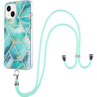 iPhone 14 Plus Fleksibel Plastik Cover m. Snor - Marmor - Blå