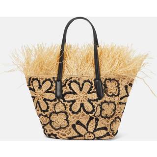 Oscar de la Renta Floral crochet straw basket bag - multicoloured - One Size