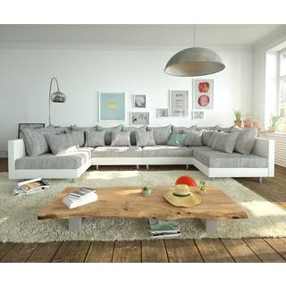 Wohnlandschaft Clovis XL Weiss Hellgrau Modulsofa - Hellgrau, Weiss