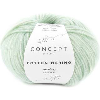 Katia Cotton-Merino 132 Hvidlig grøn Indhold:70% Bomuld, 30% ren ny uld Vægt/længde: 50 g = ca. 105 m Anbefalede pinde: 4½ - 5 mm Strikkefasthed: 10 cm x 10 cm = 16 r x 23 m Håndvask / Tørres fladt.
