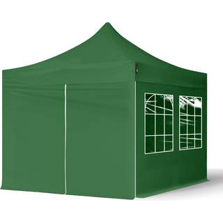 3x3m, stål, easy-up-pavillon, 4 sidedele, mørkegrøn - (581832)