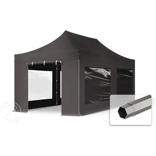 3x6m, stål, easy-up-pavillon, 4 sidedele, mørkegrå - (600078)