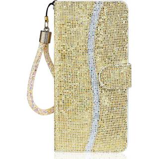 Samsung Galaxy A24 Læder Flip Cover m. Pung & Strop - Glitter Design - Guld