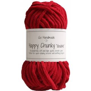 Go Handmade Happy Chunky Double 17881 Varm rød Indhold:100% Polyester Vægt/længde:50 g = 33 m Anbefalede pinde:6-10 mm Kan maskinvaskes på maks. 40°C / Tørres fladt.