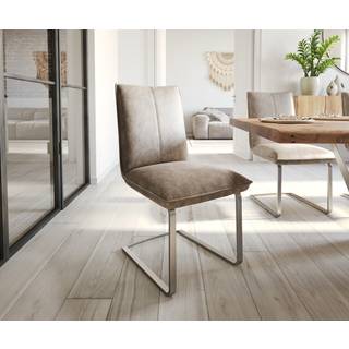 Freischwinger Lelio-Flex Mikrofaser Taupe Vintage Freischwinger flach Edelstahl Taschenfederkern - Taupe, Silber