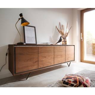 Sideboard Stonegrace 200 cm Akazie Braun Steinfurnier 4 Türen V-Fuß Schwarz - Braun, Schwarz