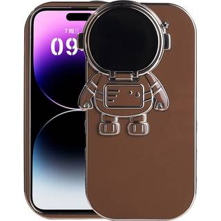iPhone 14 Pro Fleksibel Plastik Bagside Cover m. 3D Astronaut Figur og Kamera Beskyttelse - Brun / Guld