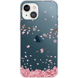 iPhone 14 Fleksibel Bagside Cover - Gennemsigtig m. Lyserøde Blomster