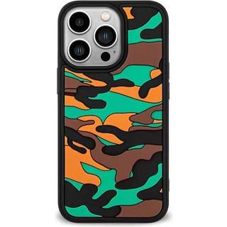 iPhone 13 Pro Fleksibel Silikone Bagside Cover - Camouflage - Orange