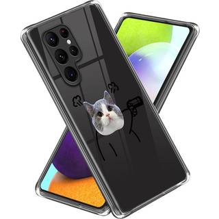 Samsung Galaxy S23 Ultra Plastik Transparent Bagside Cover m. Motiv - Kat med Pistol