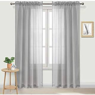 DWCN Gr? rene gardiner Semi gennemsigtige Voile Rod Pocket Curtains til sovev?relse og stue 52 x 84 tommer lang s?t med 2 paneler