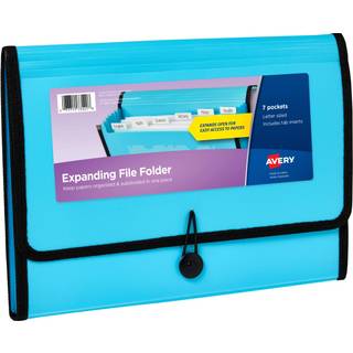 Avery Expanding File Folder Organizer 7-lommer harmonika Filarrang?r Aqua har 425 bogstav/A4-st?rrelse ark (73551)