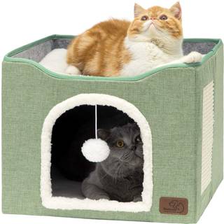 Sengesur katte senge til indendørs katte - stor kattehule til kæledyr kattehus med fluffy bold hængende og ridsepude sammenfoldelig katte Hideawa