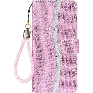 Samsung Galaxy A24 Læder Flip Cover m. Pung & Strop - Glitter Design - Lyserød