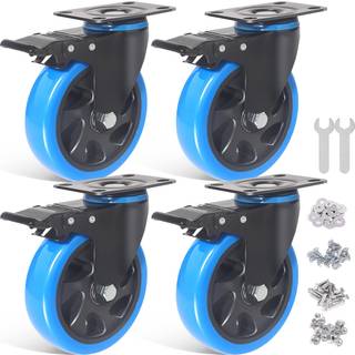 4 """" Caster Wheels Sæt med 4 tunge hjul med bremsesikkerhed dobbeltlåsning af hjul ingen støjhjul med polyurethanskumbelastning 2200 kg (to hardw