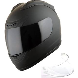 1Storm New Motorcycle Bike Full Face Hjelm JH901 Matt Black + One Extra Clear Shield