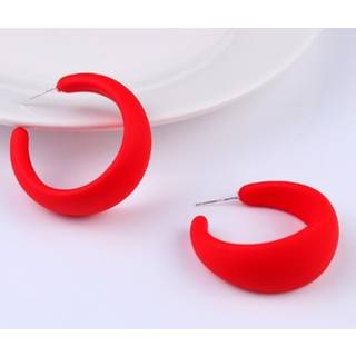 Øreringe - klassiske runde halv creoler, rød