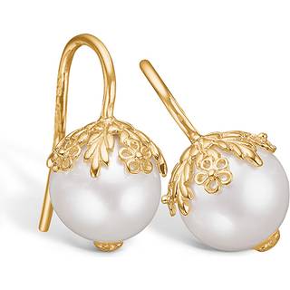 Blossom ørehængere i 14 kt guld med perle